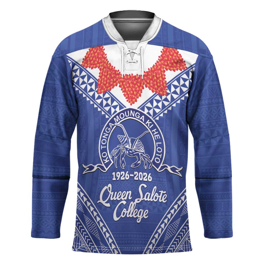 Queen Salote College 100 Years Personalized Hockey Jersey Tonga QSC Heilala Lei Blue Ngatu Pattern LT14 Unisex Blue - Polynesian Pride