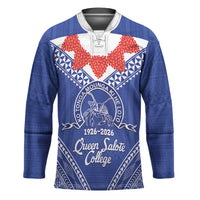 Queen Salote College 100 Years Personalized Hockey Jersey Tonga QSC Heilala Lei Blue Ngatu Pattern LT14 Unisex Blue - Polynesian Pride