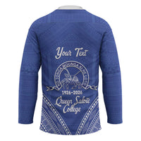 Queen Salote College 100 Years Personalized Hockey Jersey Tonga QSC Heilala Lei Blue Ngatu Pattern LT14 - Polynesian Pride