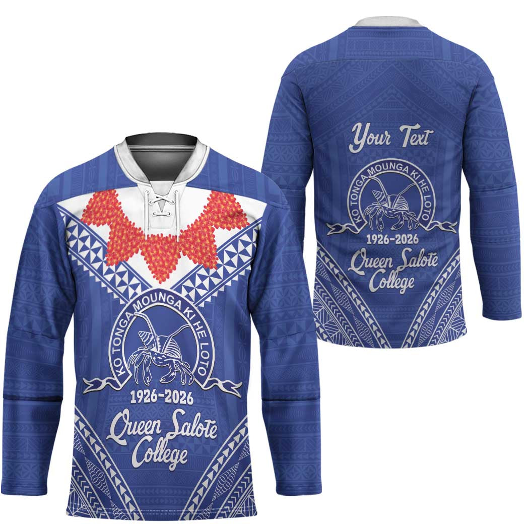 Queen Salote College 100 Years Personalized Hockey Jersey Tonga QSC Heilala Lei Blue Ngatu Pattern LT14 - Polynesian Pride