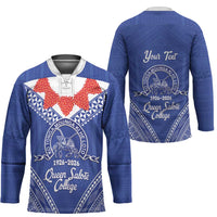 Queen Salote College 100 Years Personalized Hockey Jersey Tonga QSC Heilala Lei Blue Ngatu Pattern LT14 - Polynesian Pride