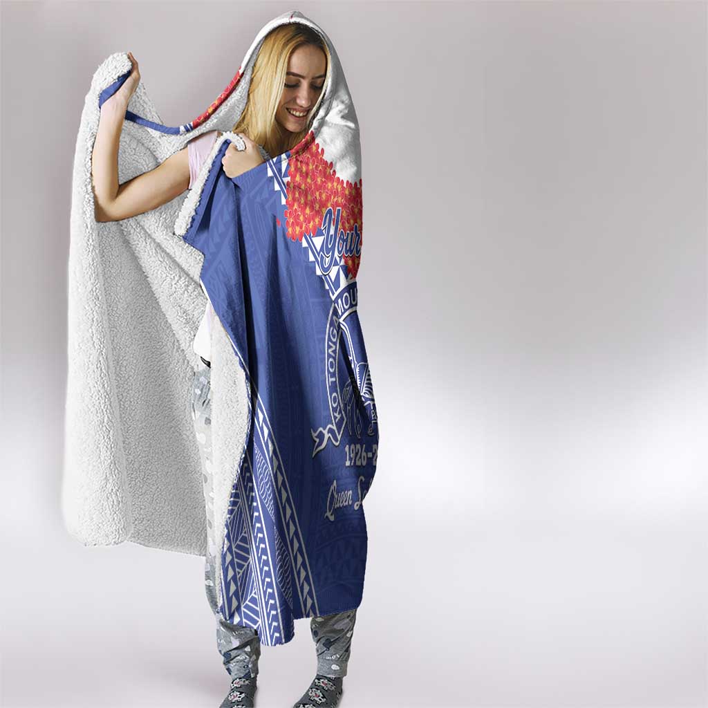 Queen Salote College 100 Years Personalized Hooded Blanket Tonga QSC Heilala Lei Blue Ngatu Pattern