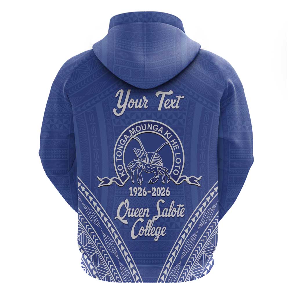 Queen Salote College 100 Years Personalized Hoodie Tonga QSC Heilala Lei Blue Ngatu Pattern LT14 - Polynesian Pride