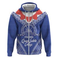 Queen Salote College 100 Years Personalized Hoodie Tonga QSC Heilala Lei Blue Ngatu Pattern LT14 Zip Hoodie Blue - Polynesian Pride