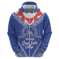 Queen Salote College 100 Years Personalized Hoodie Tonga QSC Heilala Lei Blue Ngatu Pattern LT14 - Polynesian Pride