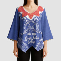 Queen Salote College 100 Years Personalized Kimono Sleeve Blouse Tonga QSC Heilala Lei Blue Ngatu Pattern