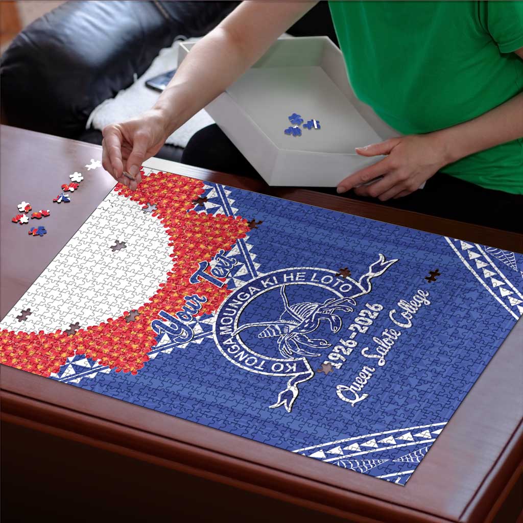 Queen Salote College 100 Years Personalized Puzzle Tonga QSC Heilala Lei Blue Ngatu Pattern