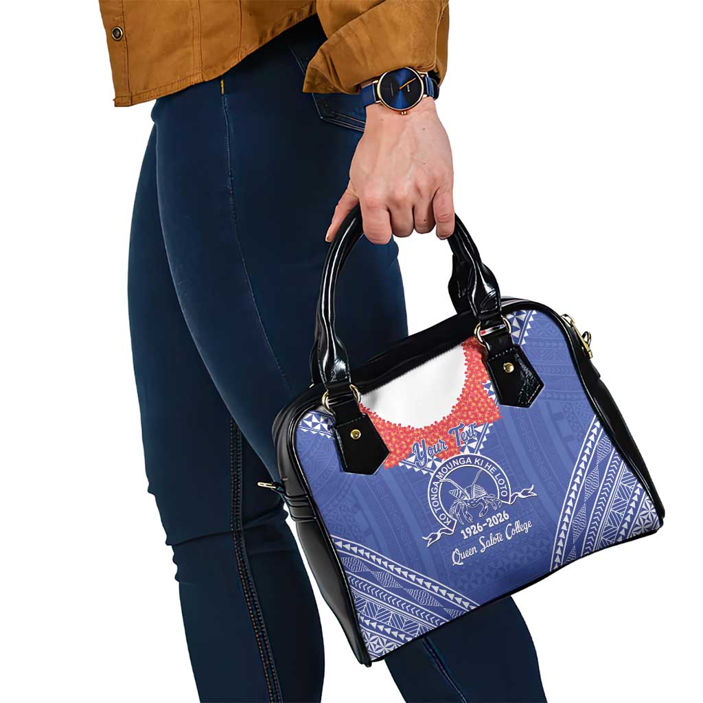 Queen Salote College 100 Years Personalized Shoulder Handbag Tonga QSC Heilala Lei Blue Ngatu Pattern