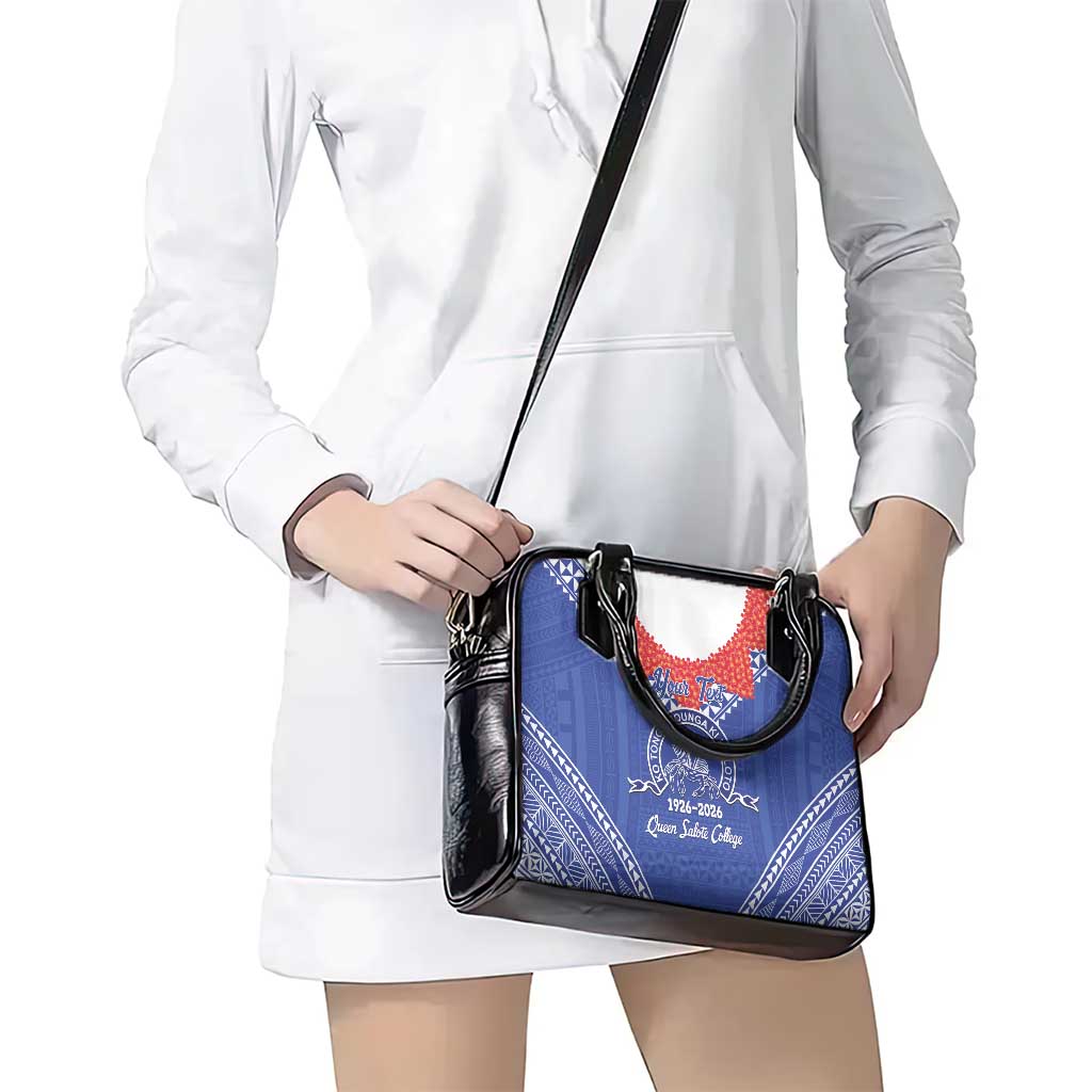 Queen Salote College 100 Years Personalized Shoulder Handbag Tonga QSC Heilala Lei Blue Ngatu Pattern
