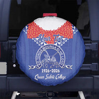 Queen Salote College 100 Years Personalized Spare Tire Cover Tonga QSC Heilala Lei Blue Ngatu Pattern