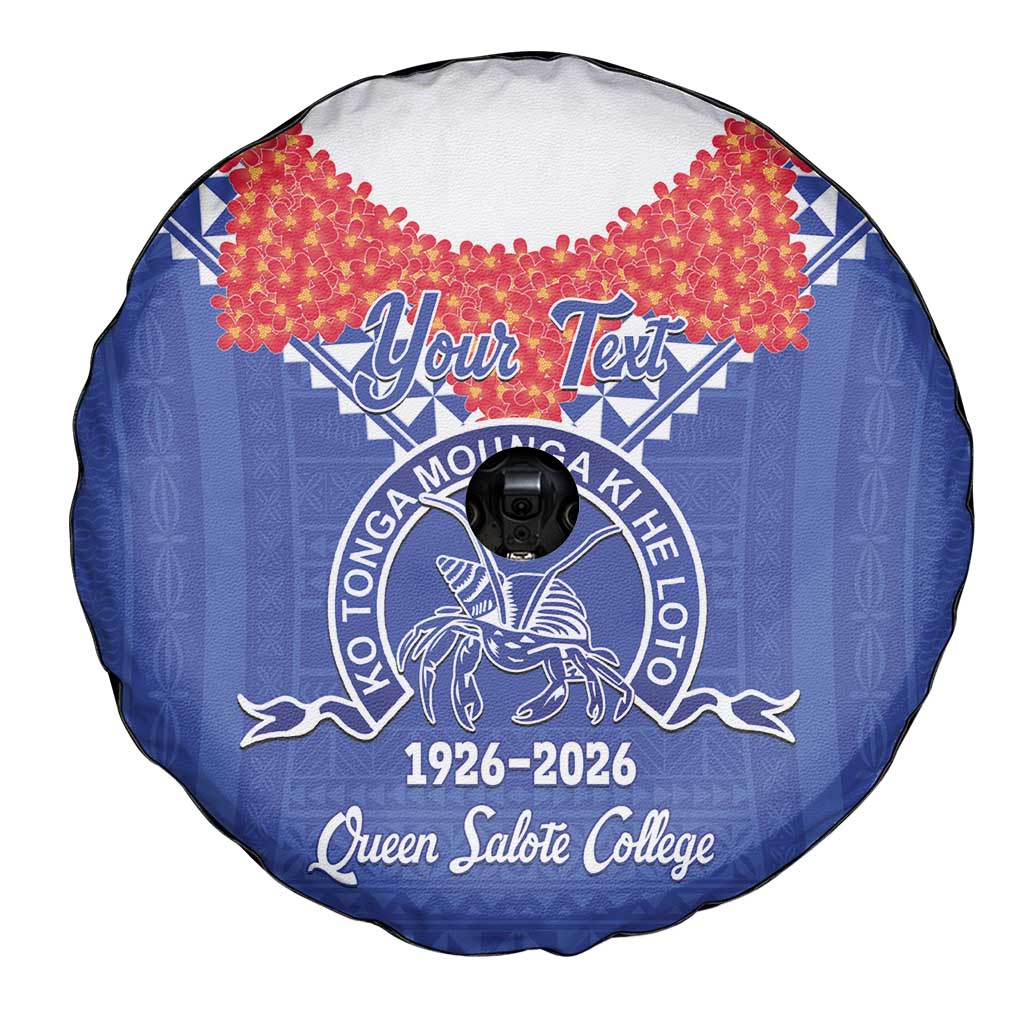 Queen Salote College 100 Years Personalized Spare Tire Cover Tonga QSC Heilala Lei Blue Ngatu Pattern