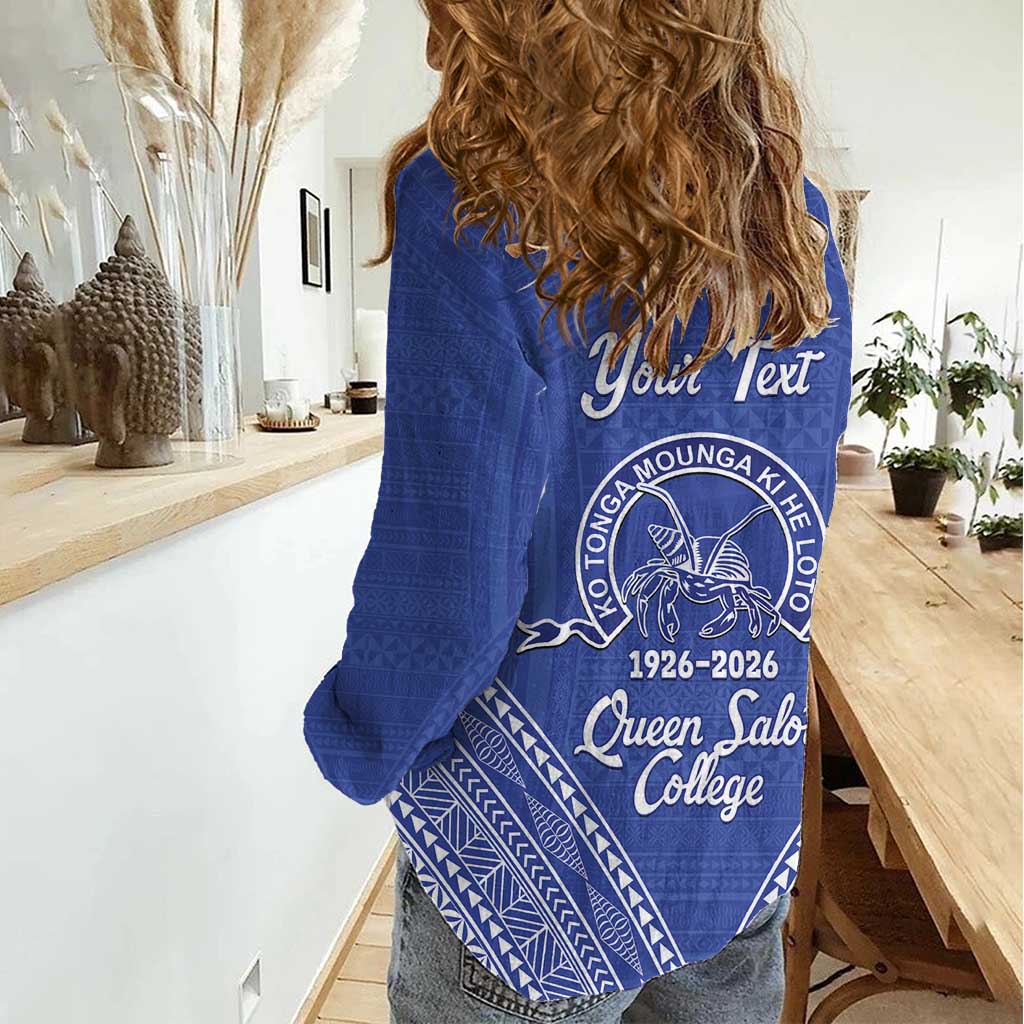 Queen Salote College 100 Years Personalized Women Casual Shirt Tonga QSC Heilala Lei Blue Ngatu Pattern LT14 - Polynesian Pride
