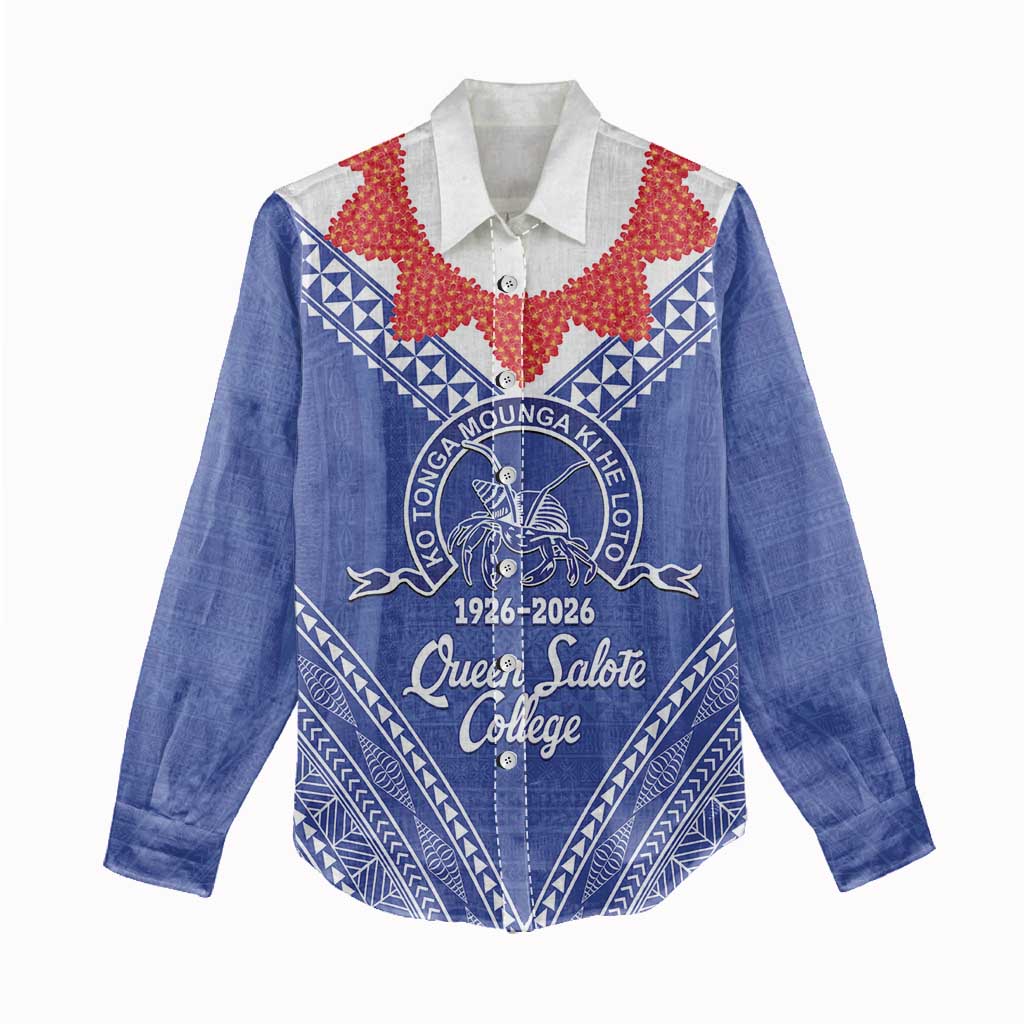 Queen Salote College 100 Years Personalized Women Casual Shirt Tonga QSC Heilala Lei Blue Ngatu Pattern LT14 - Polynesian Pride