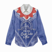 Queen Salote College 100 Years Personalized Women Casual Shirt Tonga QSC Heilala Lei Blue Ngatu Pattern LT14 - Polynesian Pride