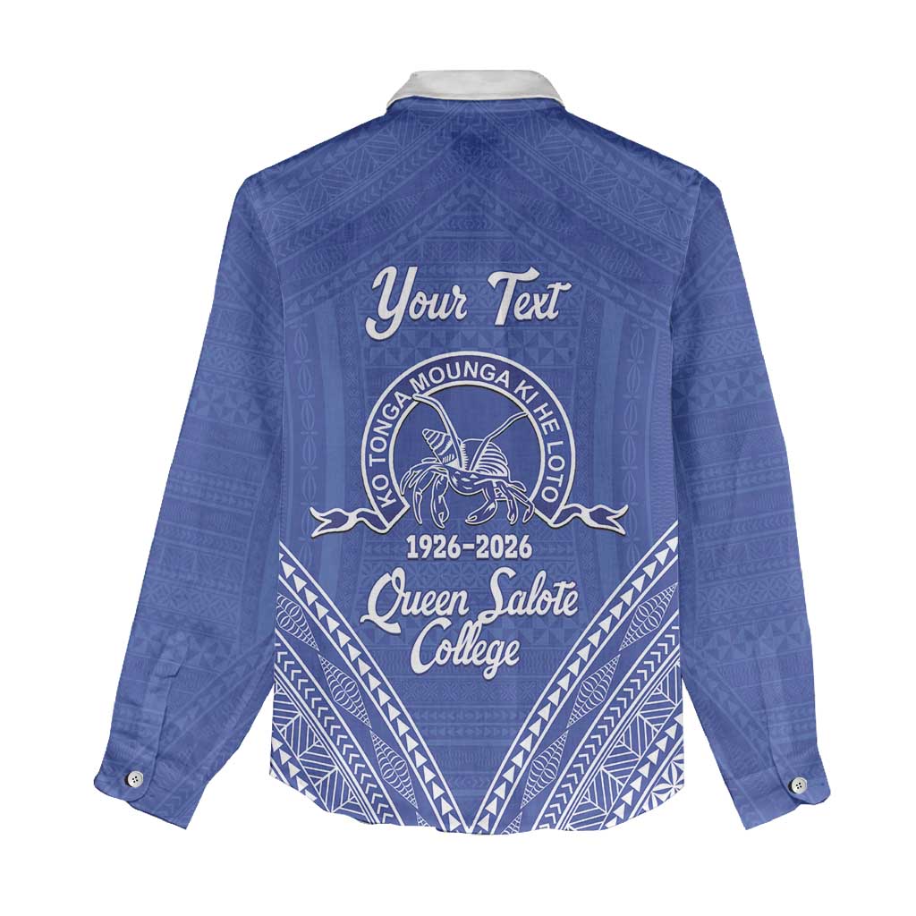 Queen Salote College 100 Years Personalized Women Casual Shirt Tonga QSC Heilala Lei Blue Ngatu Pattern LT14 - Polynesian Pride