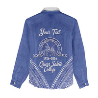 Queen Salote College 100 Years Personalized Women Casual Shirt Tonga QSC Heilala Lei Blue Ngatu Pattern LT14 - Polynesian Pride