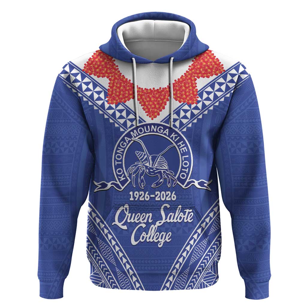 Queen Salote College 100 Years Personalized Zip Hoodie Tonga QSC Heilala Lei Blue Ngatu Pattern LT14 Pullover Hoodie Blue - Polynesian Pride