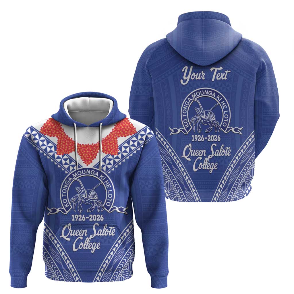 Queen Salote College 100 Years Personalized Zip Hoodie Tonga QSC Heilala Lei Blue Ngatu Pattern LT14 - Polynesian Pride