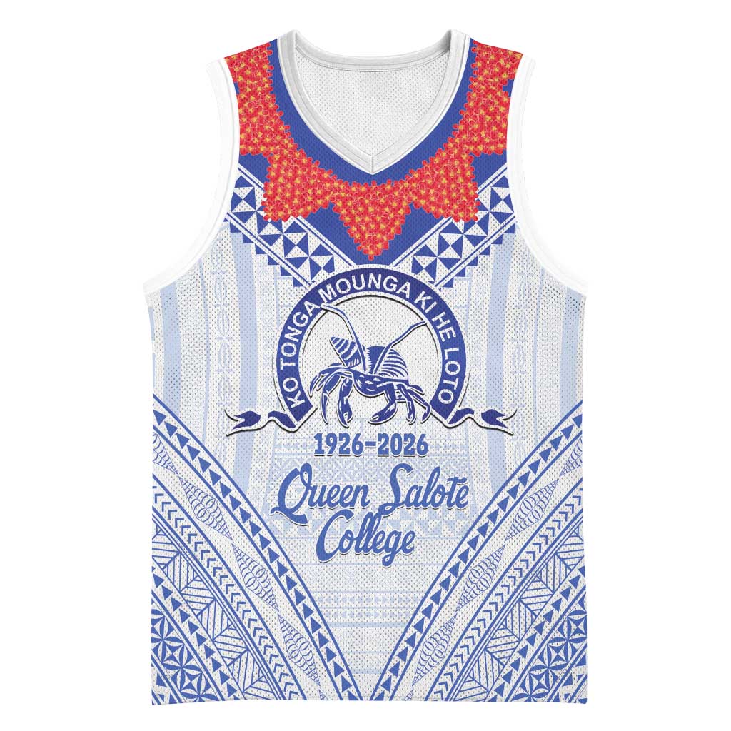 Queen Salote College 100 Years Personalized Basketball Jersey Tonga QSC Heilala Lei White Ngatu Pattern LT14 Unisex White - Polynesian Pride