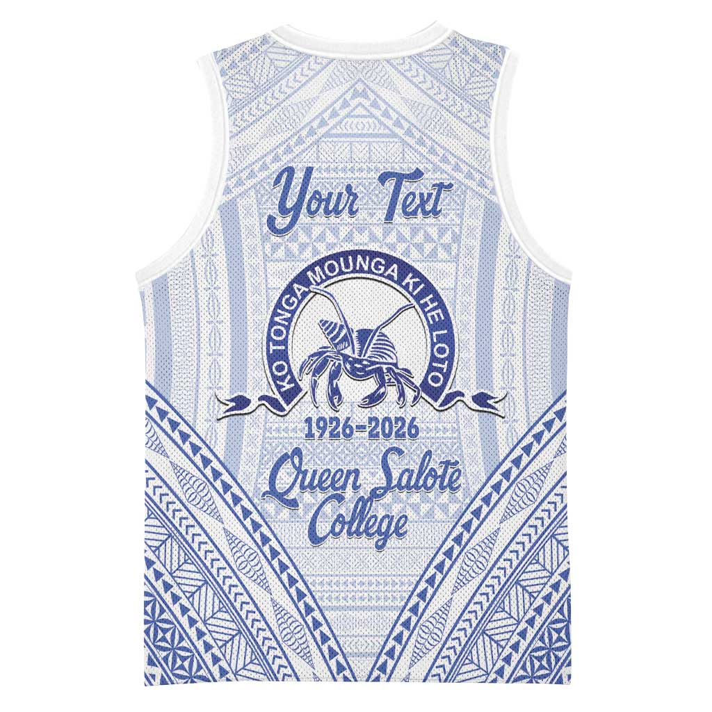 Queen Salote College 100 Years Personalized Basketball Jersey Tonga QSC Heilala Lei White Ngatu Pattern LT14 - Polynesian Pride