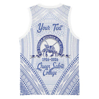 Queen Salote College 100 Years Personalized Basketball Jersey Tonga QSC Heilala Lei White Ngatu Pattern LT14 - Polynesian Pride