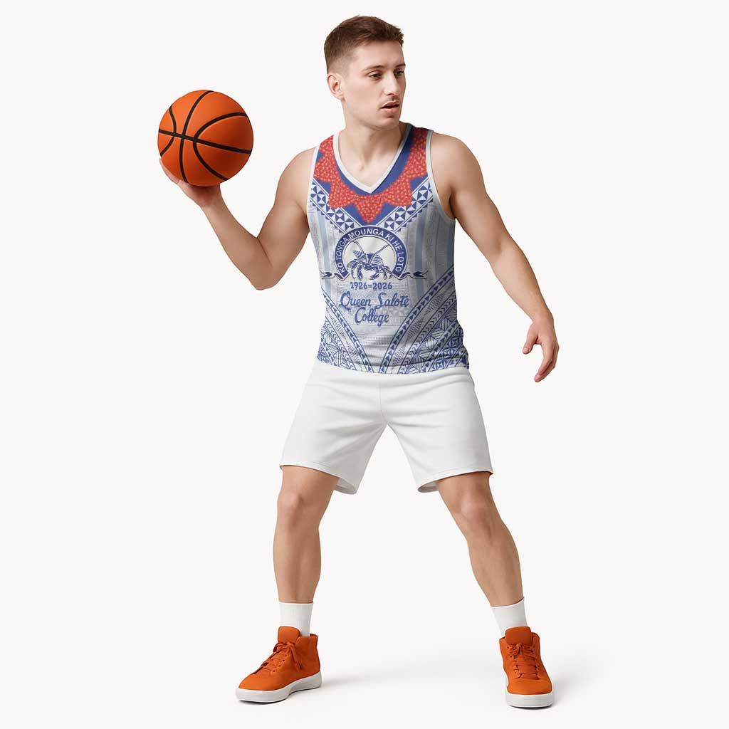 Queen Salote College 100 Years Personalized Basketball Jersey Tonga QSC Heilala Lei White Ngatu Pattern LT14 - Polynesian Pride