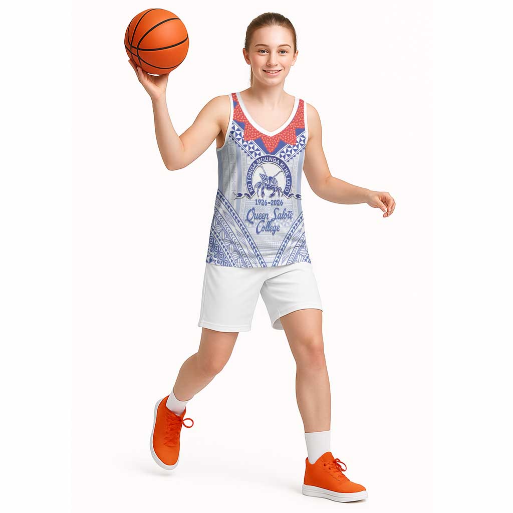 Queen Salote College 100 Years Personalized Basketball Jersey Tonga QSC Heilala Lei White Ngatu Pattern LT14 - Polynesian Pride