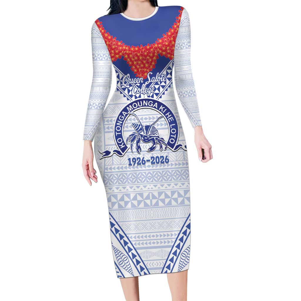 Queen Salote College 100 Years Personalized Family Matching Long Sleeve Bodycon Dress and Hawaiian Shirt Tonga QSC Heilala Lei White Ngatu Pattern