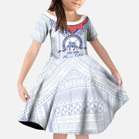 Queen Salote College 100 Years Personalized Family Matching Off Shoulder Maxi Dress and Hawaiian Shirt Tonga QSC Heilala Lei White Ngatu Pattern