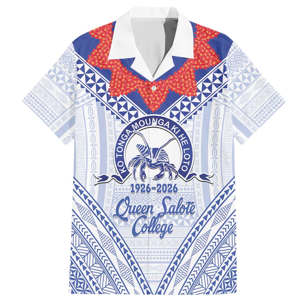 Queen Salote College 100 Years Personalized Hawaiian Shirt Tonga QSC Heilala Lei White Ngatu Pattern LT14 White - Polynesian Pride