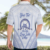 Queen Salote College 100 Years Personalized Hawaiian Shirt Tonga QSC Heilala Lei White Ngatu Pattern LT14 - Polynesian Pride