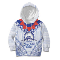 Queen Salote College 100 Years Personalized Kid Hoodie Tonga QSC Heilala Lei White Ngatu Pattern LT14 Hoodie White - Polynesian Pride