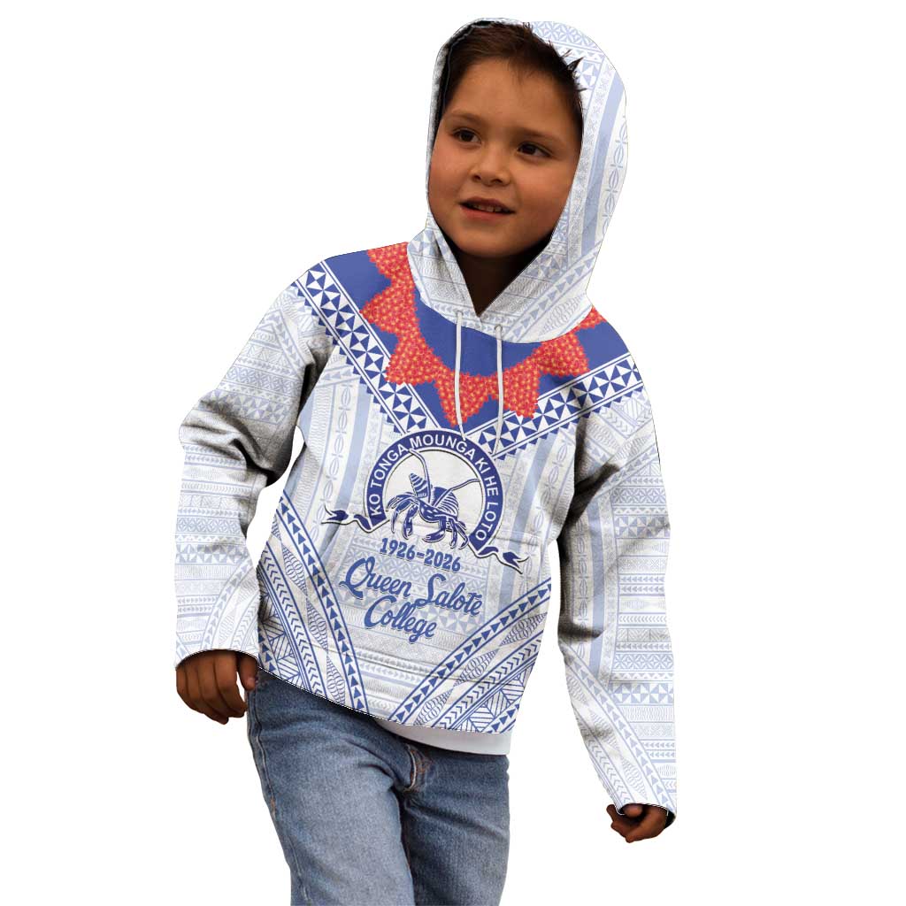 Queen Salote College 100 Years Personalized Kid Hoodie Tonga QSC Heilala Lei White Ngatu Pattern LT14 - Polynesian Pride