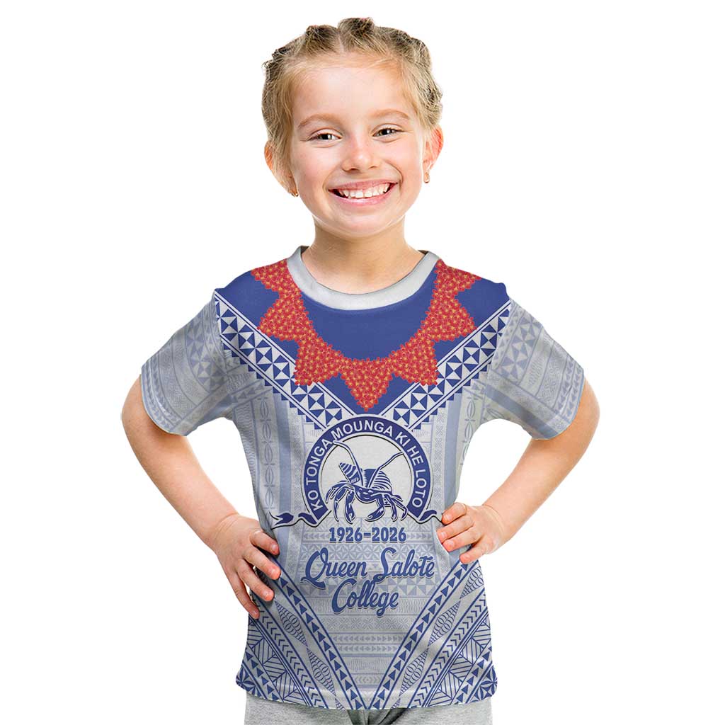 Queen Salote College 100 Years Personalized Kid T Shirt Tonga QSC Heilala Lei White Ngatu Pattern LT14 White - Polynesian Pride