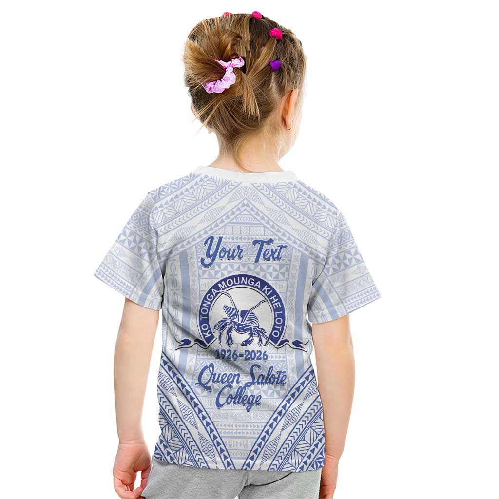 Queen Salote College 100 Years Personalized Kid T Shirt Tonga QSC Heilala Lei White Ngatu Pattern LT14 - Polynesian Pride