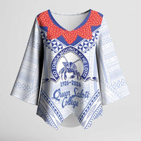 Queen Salote College 100 Years Personalized Kimono Sleeve Blouse Tonga QSC Heilala Lei White Ngatu Pattern LT14 Female White - Polynesian Pride