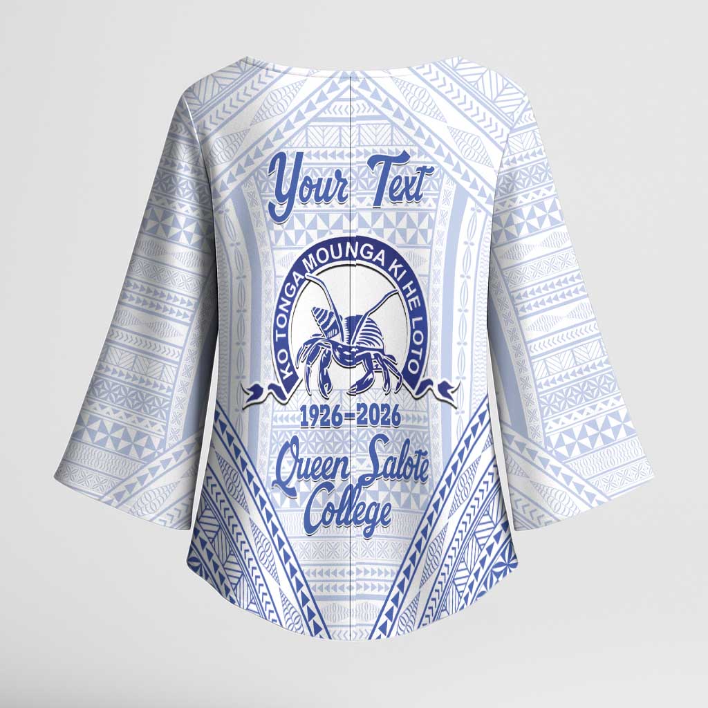 Queen Salote College 100 Years Personalized Kimono Sleeve Blouse Tonga QSC Heilala Lei White Ngatu Pattern LT14 - Polynesian Pride