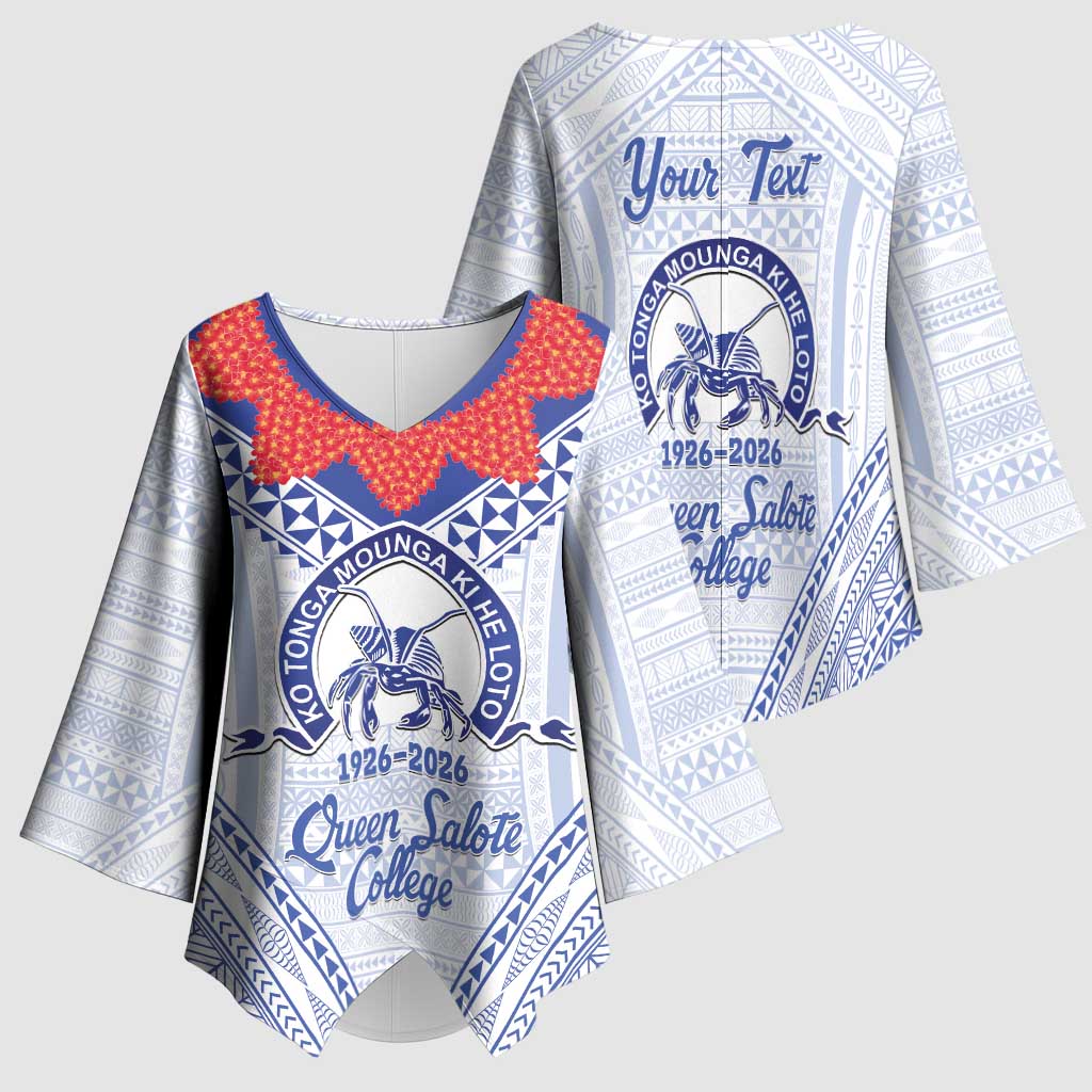 Queen Salote College 100 Years Personalized Kimono Sleeve Blouse Tonga QSC Heilala Lei White Ngatu Pattern LT14 - Polynesian Pride