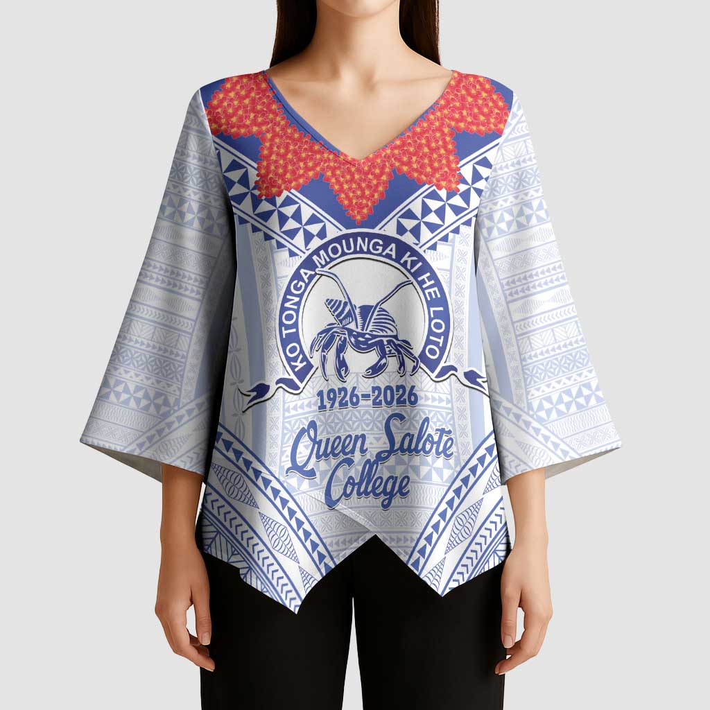 Queen Salote College 100 Years Personalized Kimono Sleeve Blouse Tonga QSC Heilala Lei White Ngatu Pattern LT14 - Polynesian Pride
