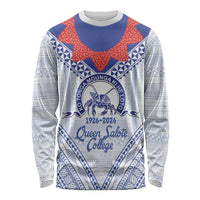 Queen Salote College 100 Years Personalized Long Sleeve Shirt Tonga QSC Heilala Lei White Ngatu Pattern LT14 Unisex White - Polynesian Pride