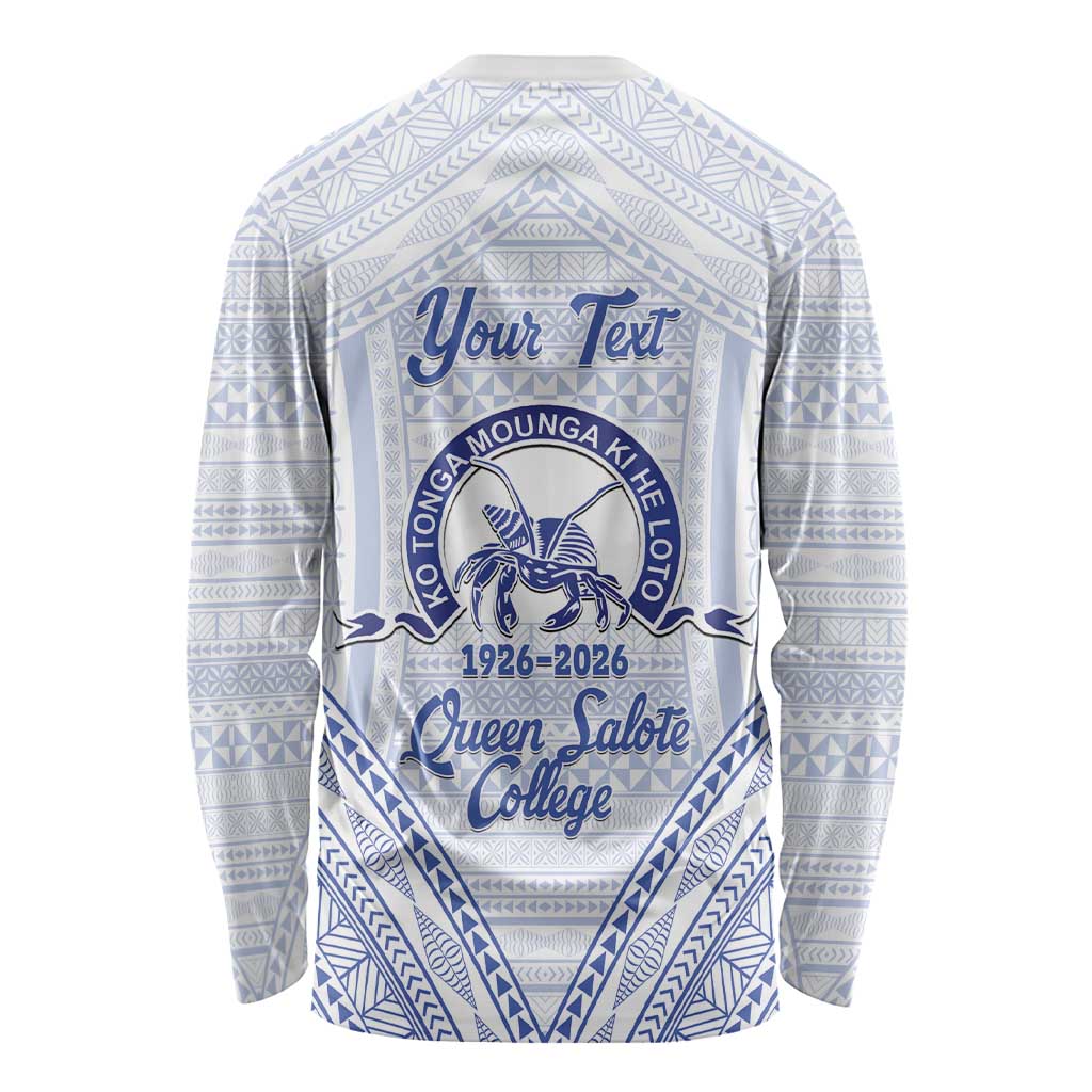 Queen Salote College 100 Years Personalized Long Sleeve Shirt Tonga QSC Heilala Lei White Ngatu Pattern LT14 - Polynesian Pride