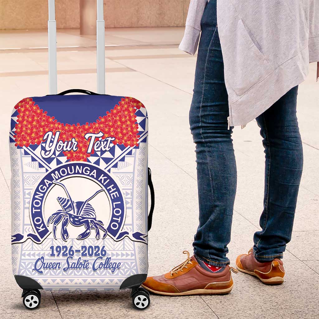 Queen Salote College 100 Years Personalized Luggage Cover Tonga QSC Heilala Lei White Ngatu Pattern LT14 White - Polynesian Pride