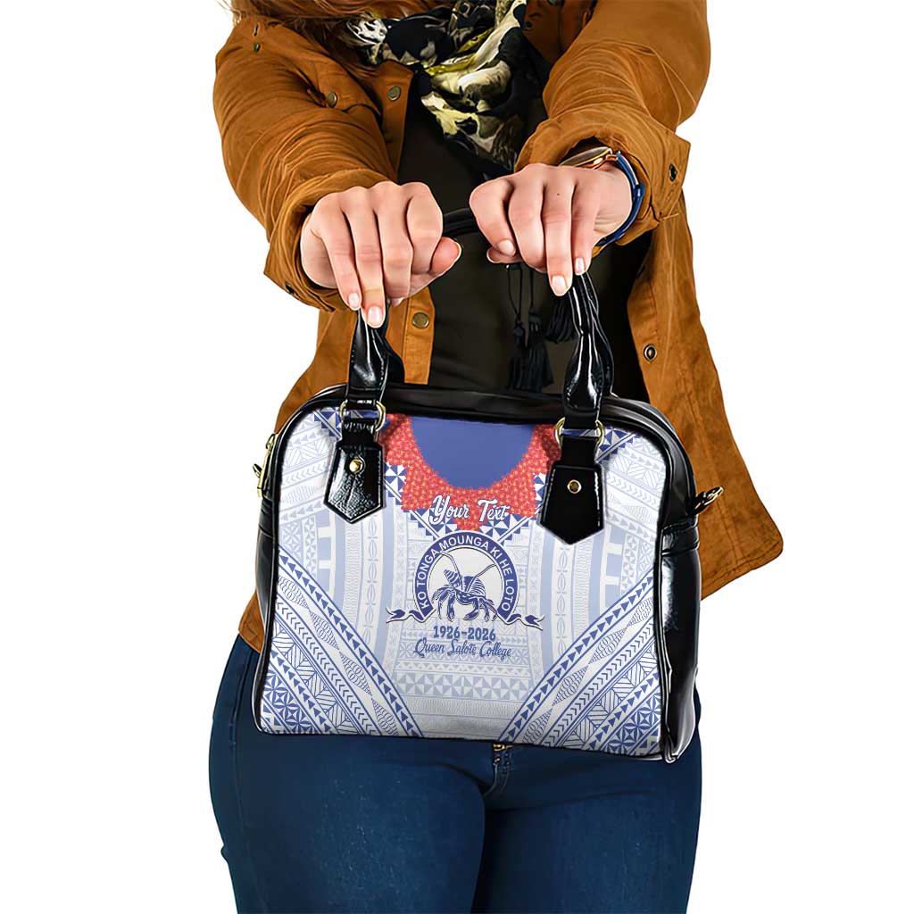 Queen Salote College 100 Years Personalized Shoulder Handbag Tonga QSC Heilala Lei White Ngatu Pattern