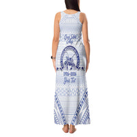 Queen Salote College 100 Years Personalized Tank Maxi Dress Tonga QSC Heilala Lei White Ngatu Pattern