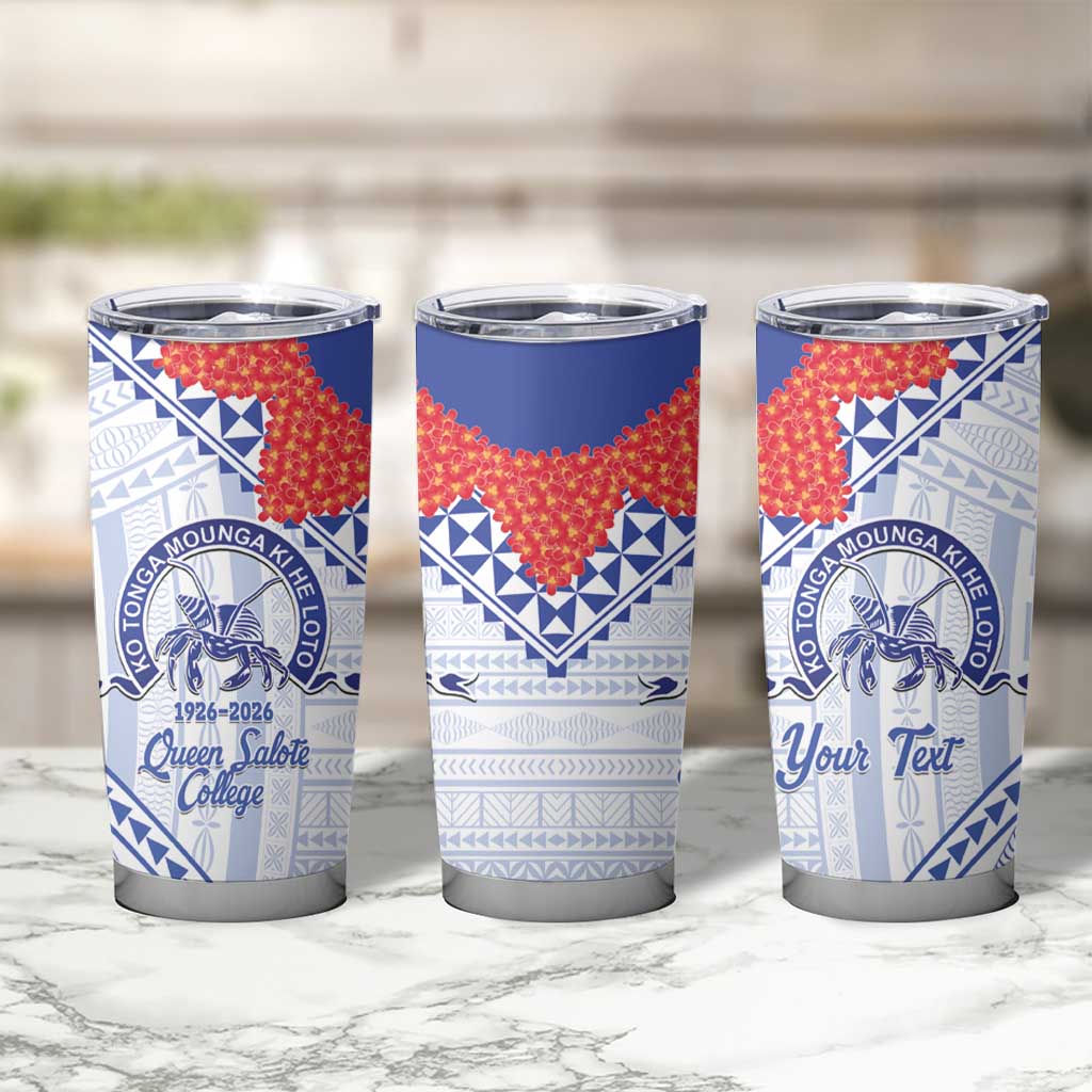 Queen Salote College 100 Years Personalized Tumbler Cup Tonga QSC Heilala Lei White Ngatu Pattern LT14 - Polynesian Pride