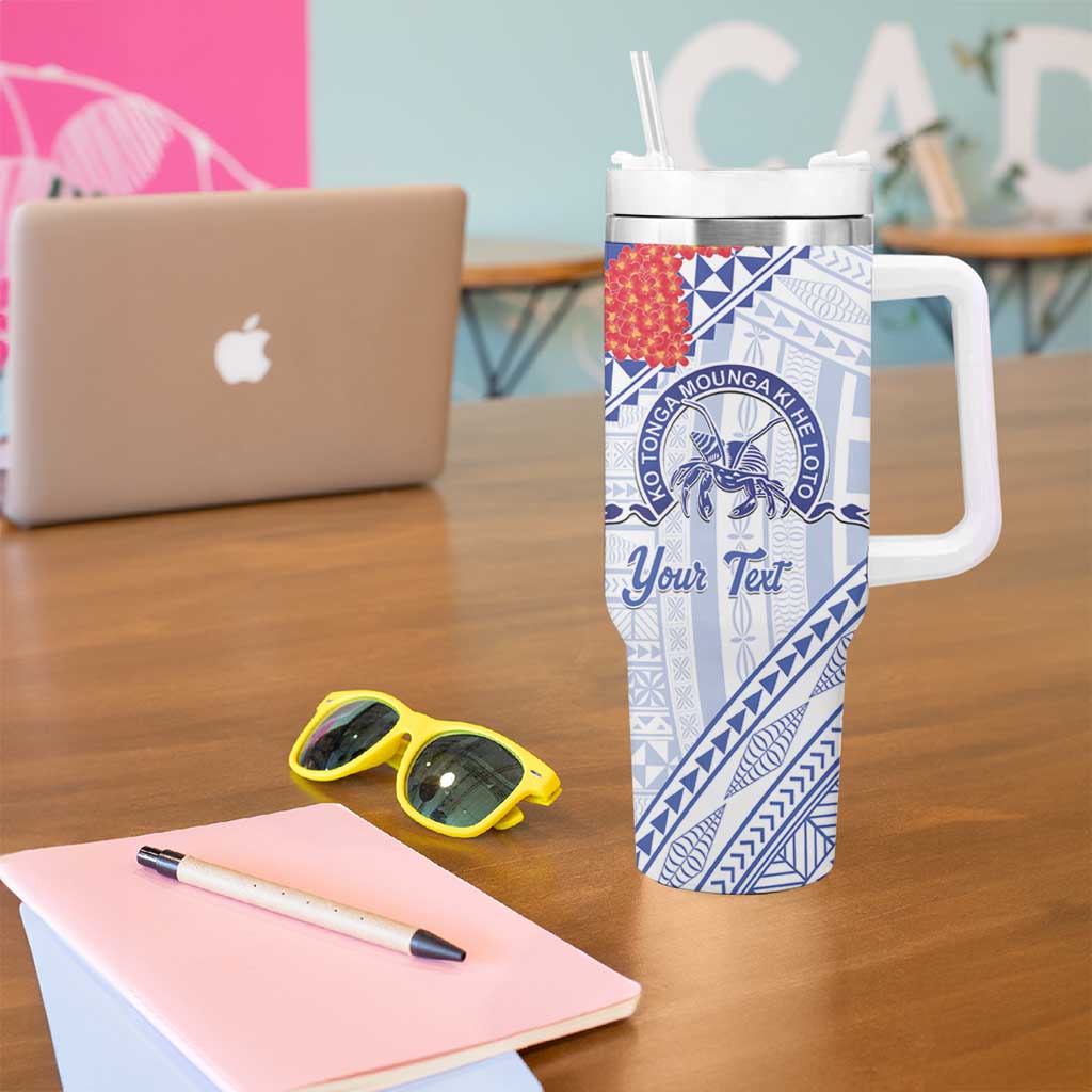 Queen Salote College 100 Years Personalized Tumbler With Handle Tonga QSC Heilala Lei White Ngatu Pattern LT14 - Polynesian Pride