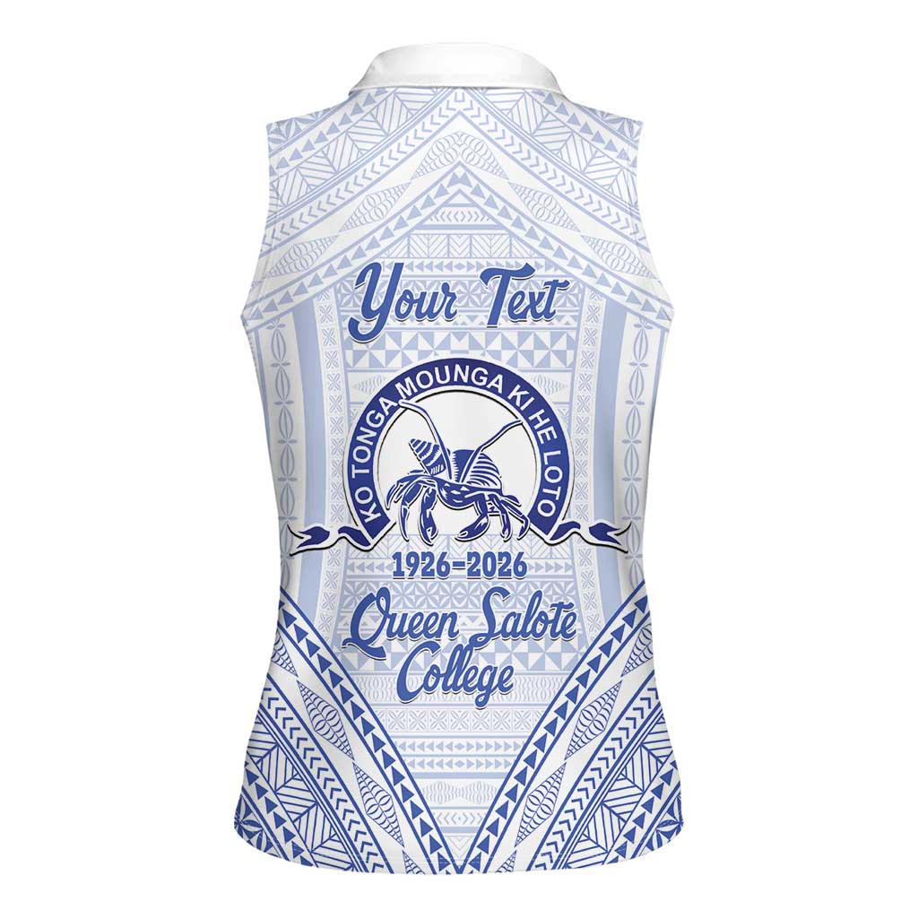 Queen Salote College 100 Years Personalized Women Sleeveless Polo Shirt Tonga QSC Heilala Lei White Ngatu Pattern LT14 - Polynesian Pride