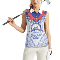 Queen Salote College 100 Years Personalized Women Sleeveless Polo Shirt Tonga QSC Heilala Lei White Ngatu Pattern LT14 - Polynesian Pride