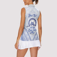 Queen Salote College 100 Years Personalized Women Sleeveless Polo Shirt Tonga QSC Heilala Lei White Ngatu Pattern LT14 - Polynesian Pride