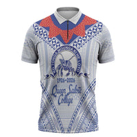 Queen Salote College 100 Years Personalized Zipper Polo Shirt Tonga QSC Heilala Lei White Ngatu Pattern